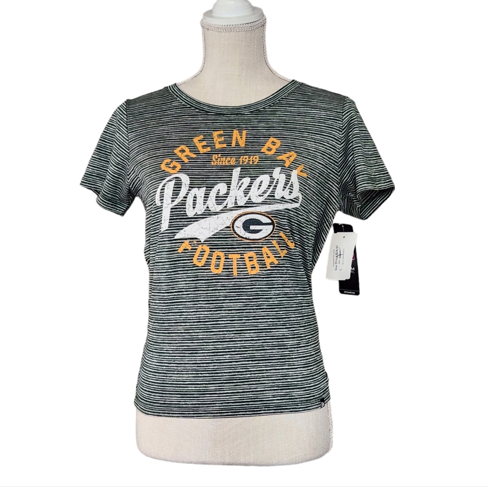 NWT NFL Women Small Green Bay Packers Stripes Short Sleeve Shirt